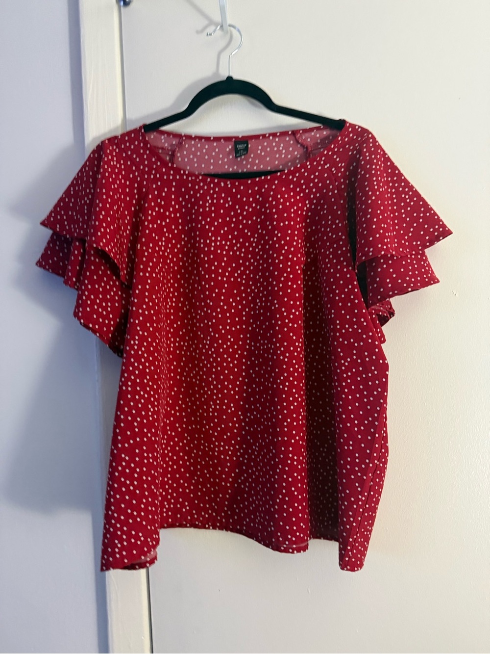 SHEIN Red Polka Dot Flutter Sleeve Blouse